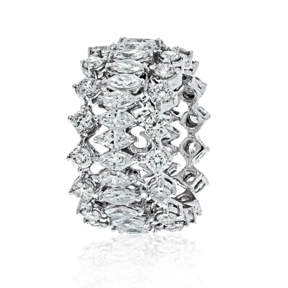 18K White Gold 6.00cts Round And Marquise Cut Diamond Eternity Eternity Band - The Back Vault