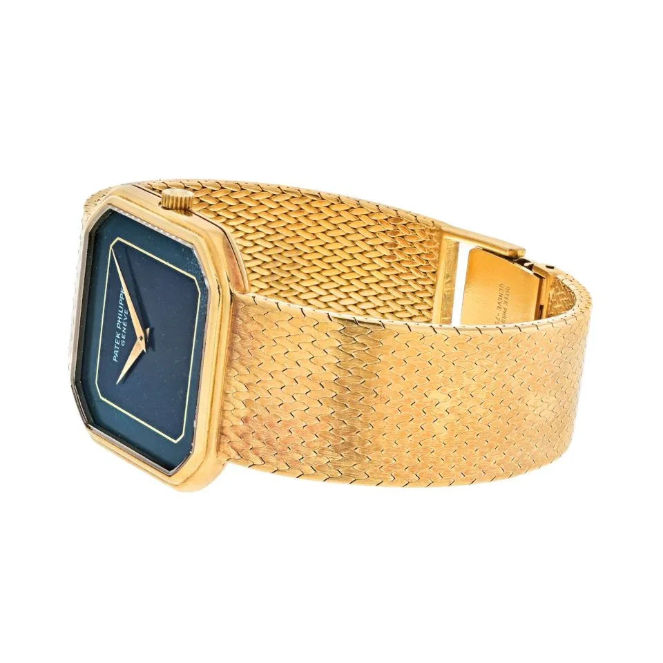 Patek Philippe 18K Yellow Gold 1970's Blue Square Dial Manual 29mm Women Watch - The Back Vault
