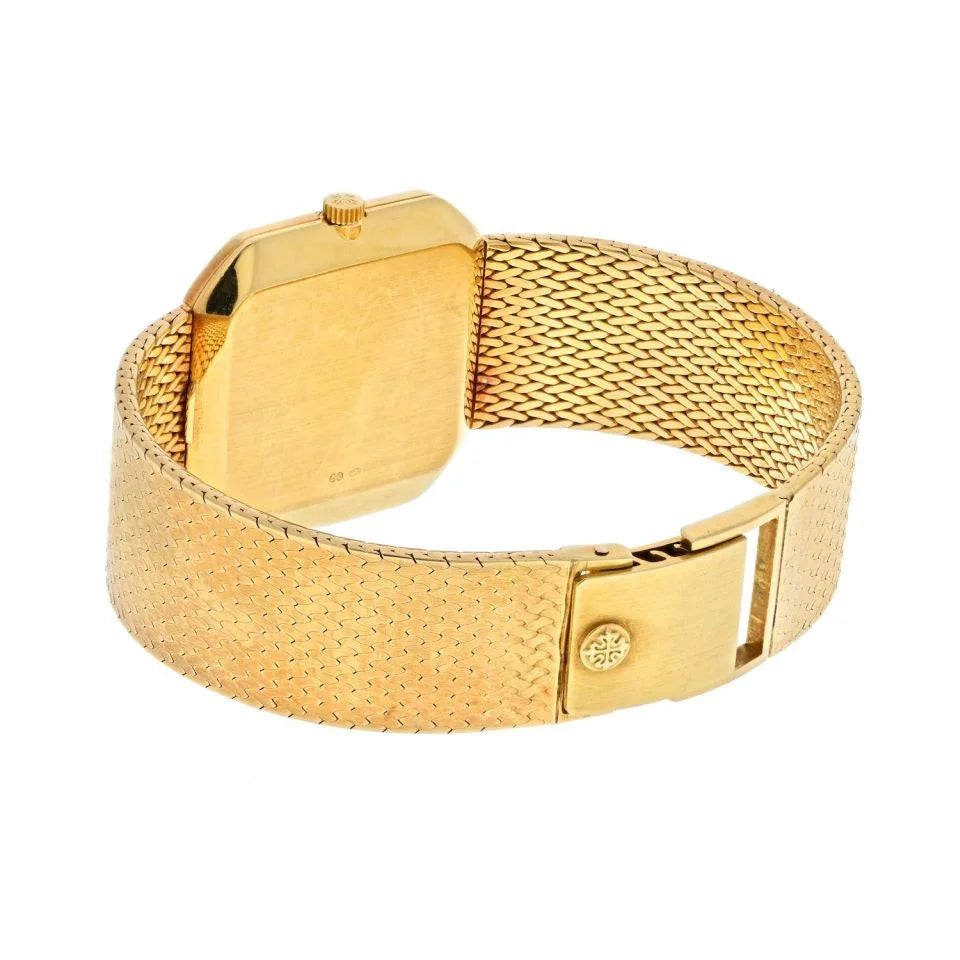 Patek Philippe 18K Yellow Gold 1970's Blue Square Dial Manual 29mm Women Watch - The Back Vault