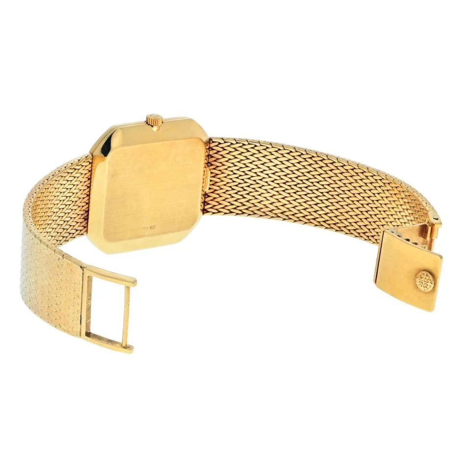 Patek Philippe 18K Yellow Gold 1970's Blue Square Dial Manual 29mm Women Watch - The Back Vault