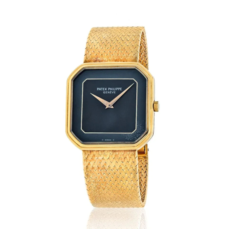 Patek Philippe 18K Yellow Gold 1970's Blue Square Dial Manual 29mm Women Watch - The Back Vault