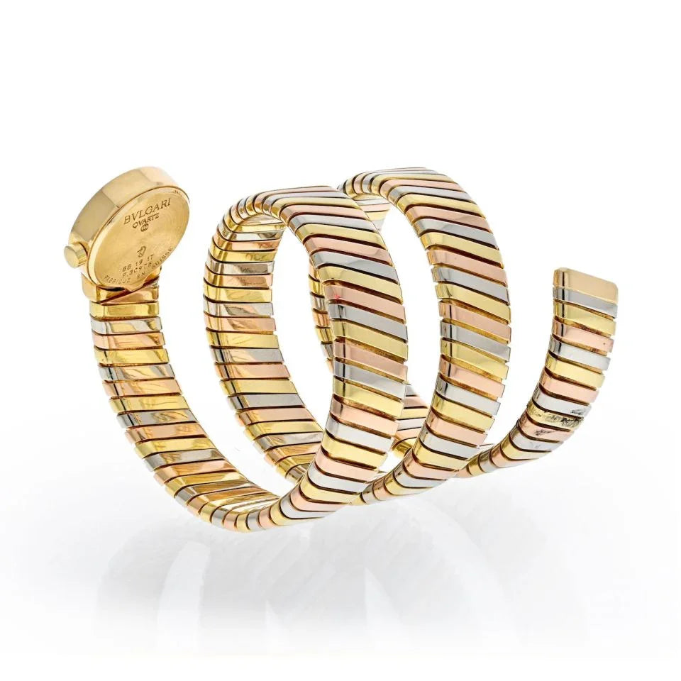 Bvlgari 18K Tri Color Tubogas Serpenti BB191T Double Wrap Black Dial Women Watch - The Back Vault