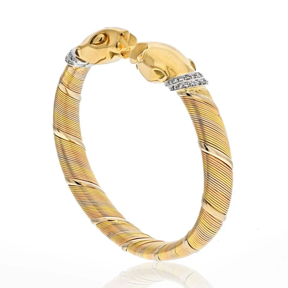 Cartier 18K Tri Color 1990 Cougar Double Head Panthere Bracelet - The Back Vault