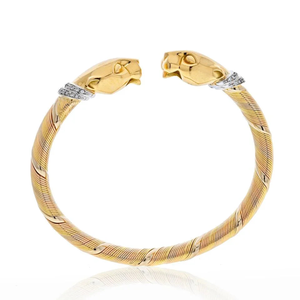 Cartier 18K Tri Color 1990 Cougar Double Head Panthere Bracelet - The Back Vault