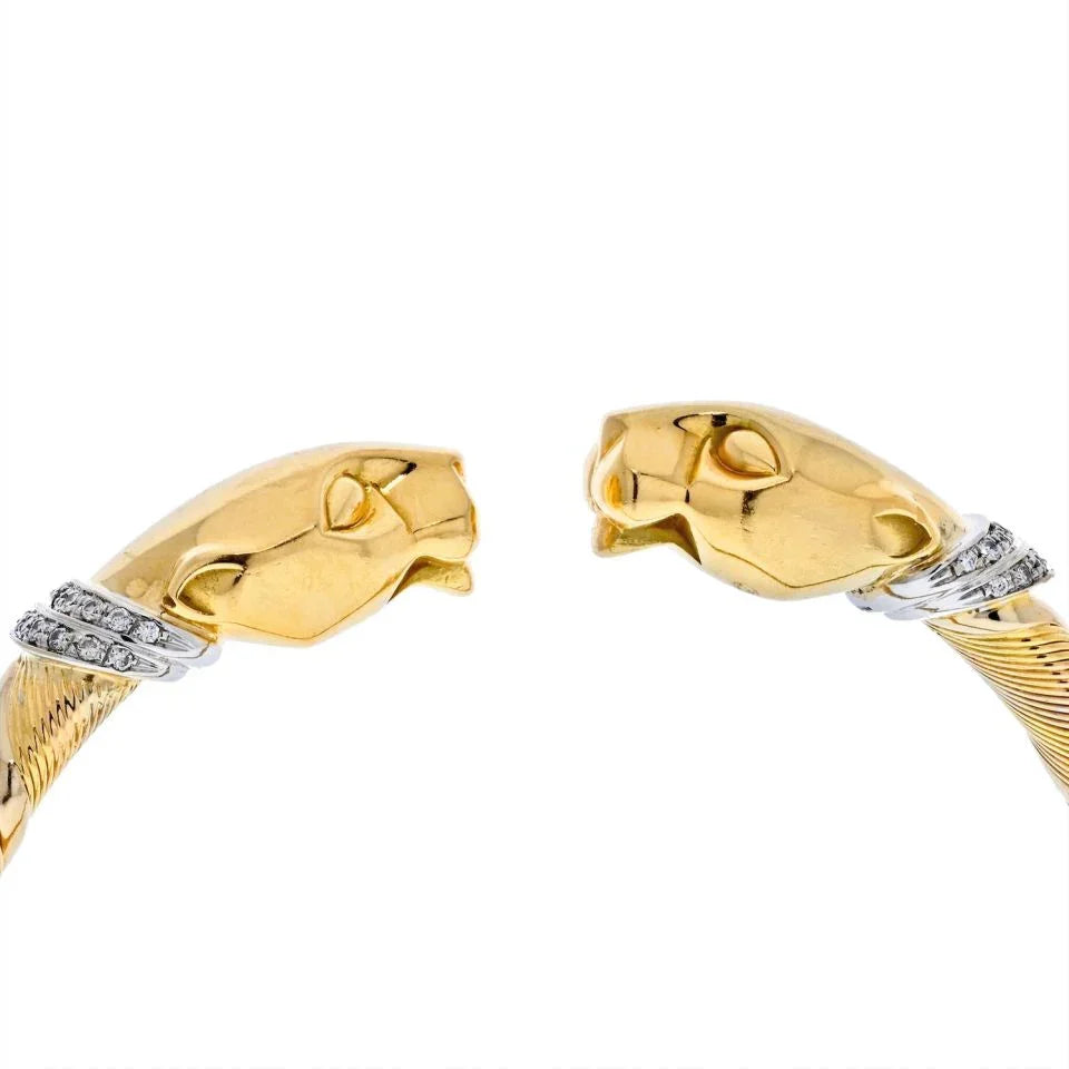 Cartier 18K Tri Color 1990 Cougar Double Head Panthere Bracelet - The Back Vault
