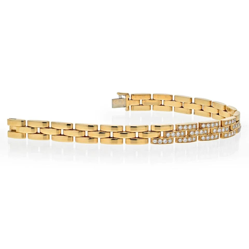 Cartier 18K Yellow Gold Panthere Diamond Triplerow Bracelet - The Back Vault