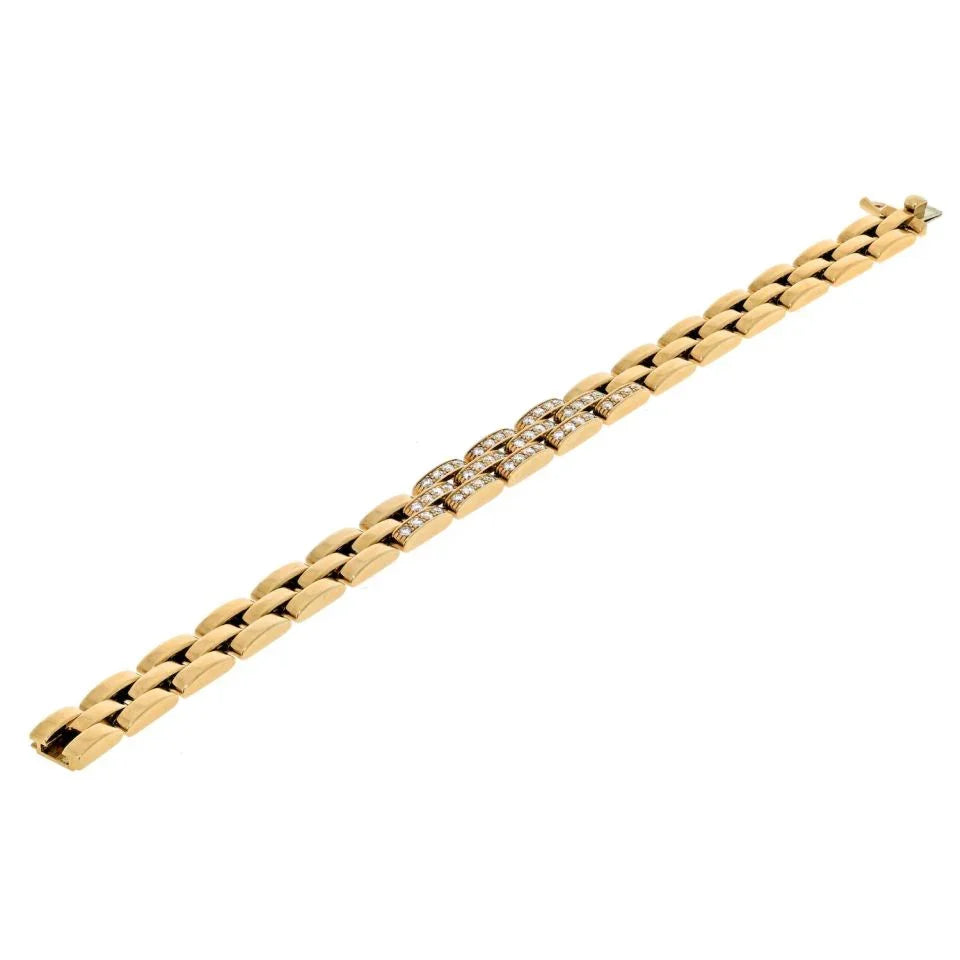 Cartier 18K Yellow Gold Panthere Diamond Triplerow Bracelet - The Back Vault