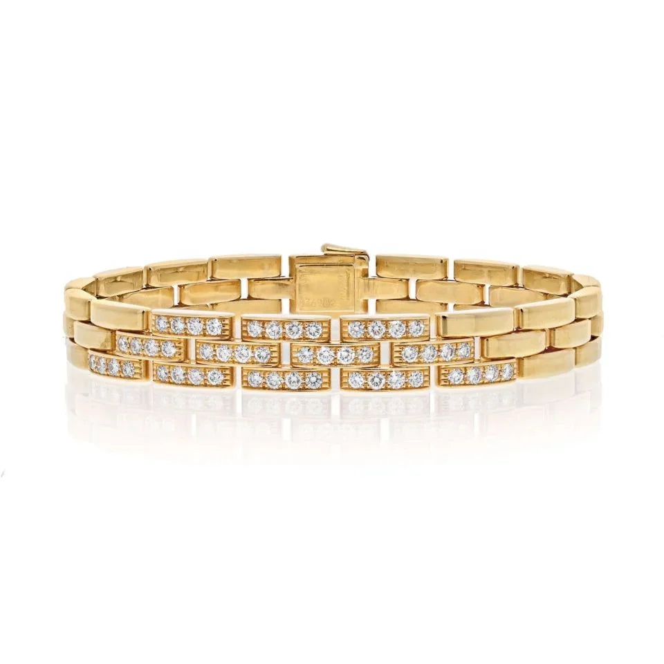 Cartier 18K Yellow Gold Panthere Diamond Triplerow Bracelet - The Back Vault