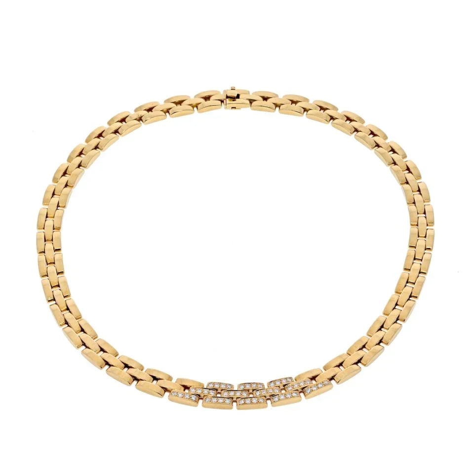 Cartier 18K Yellow Gold Diamond Maillon Panthere Triple Row Necklace - The Back Vault