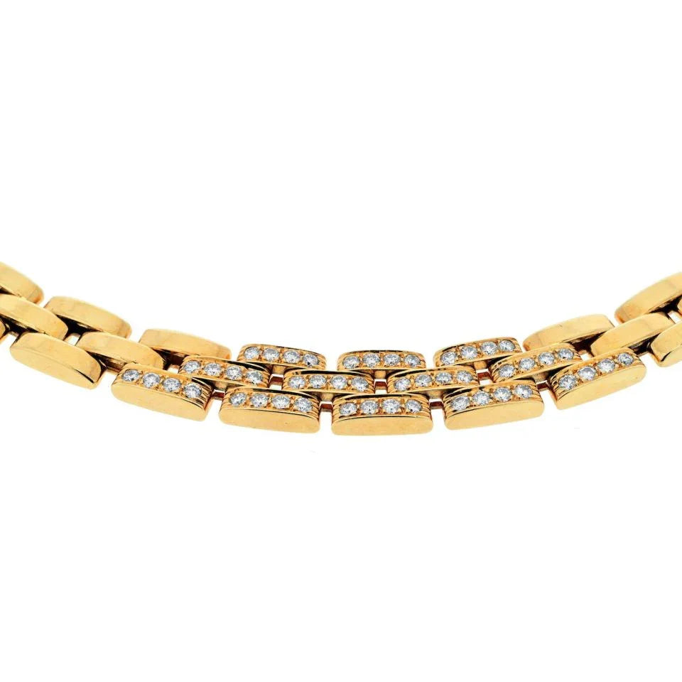 Cartier 18K Yellow Gold Diamond Maillon Panthere Triple Row Necklace - The Back Vault