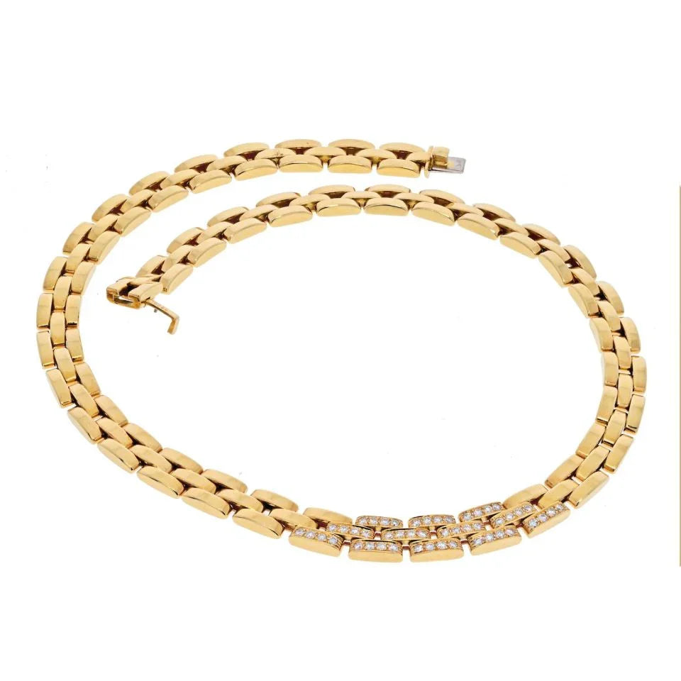 Cartier 18K Yellow Gold Diamond Maillon Panthere Triple Row Necklace - The Back Vault