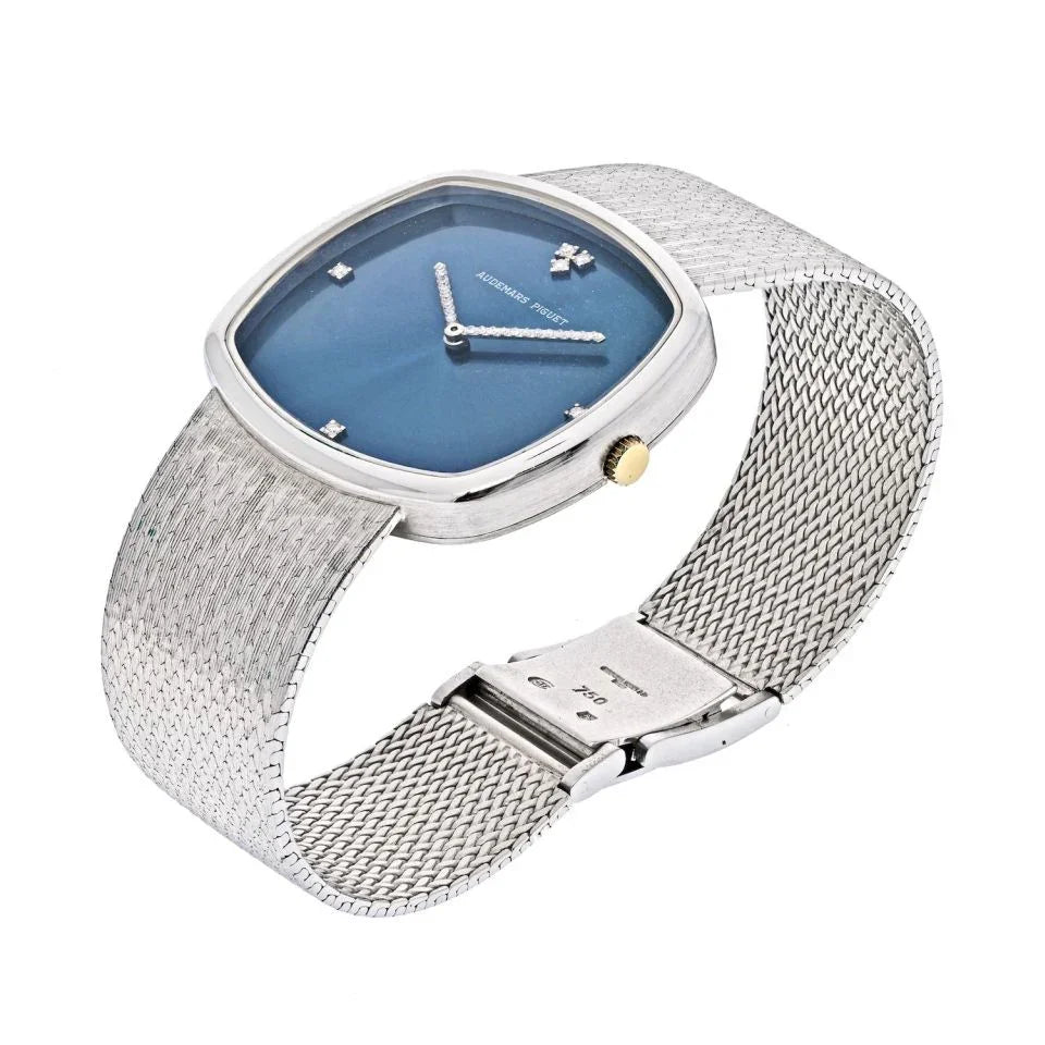 Audemars Piguet 18K White Gold Blue Dial With Diamond Markers 1970's Dress women Watch - The Back Vault