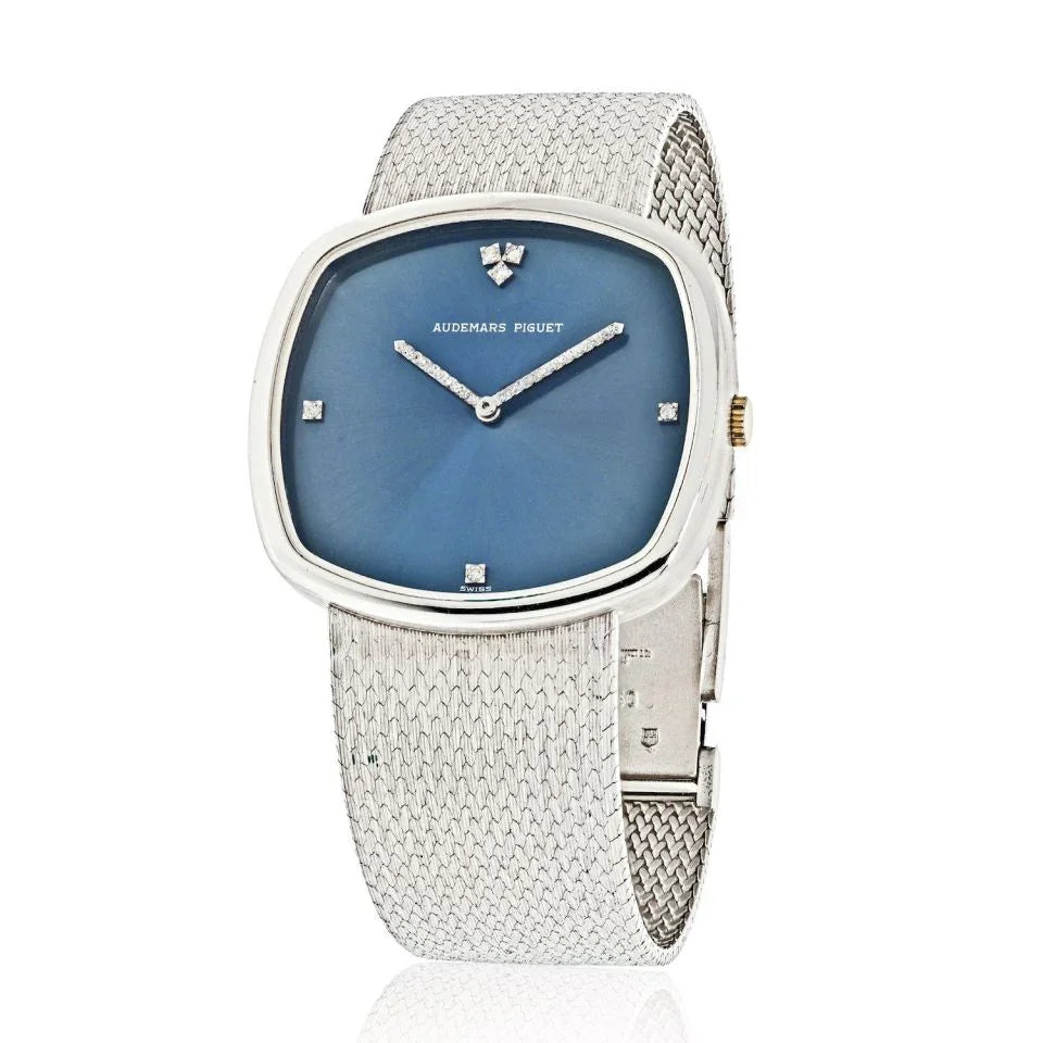 Audemars Piguet 18K White Gold Blue Dial With Diamond Markers 1970's Dress women Watch - The Back Vault