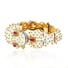 David Webb Platinum & 18K Yellow Gold White Enamel Frog With Ruby Eyes Bracelet - The Back Vault
