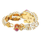 David Webb Platinum & 18K Yellow Gold White Enamel Frog With Ruby Eyes Bracelet - The Back Vault