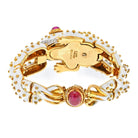 David Webb Platinum & 18K Yellow Gold White Enamel Frog With Ruby Eyes Bracelet - The Back Vault