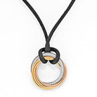 Cartier 18K Tri Color Trinity With Diamonds Pendant On A Black Cord Necklace - The Back Vault