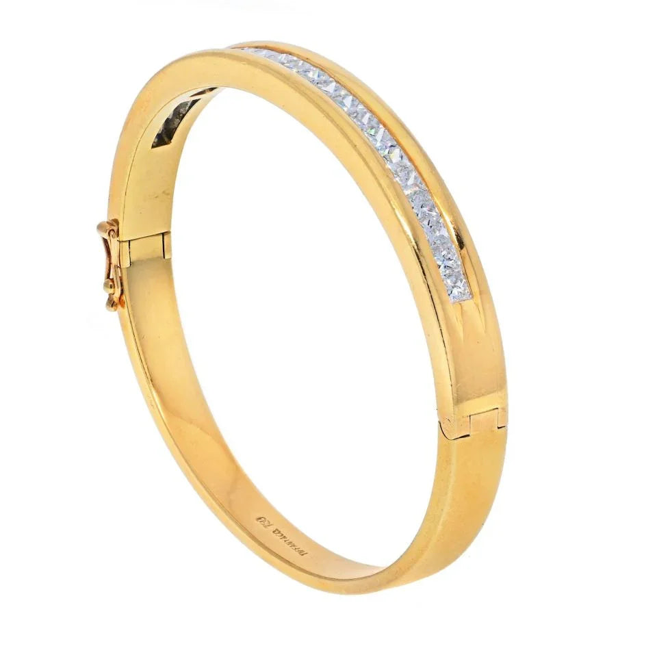 Tiffany & Co. 18K Yellow Gold 4.00cts Princess Cut Diamond Classic Bangle Bracelet - The Back Vault