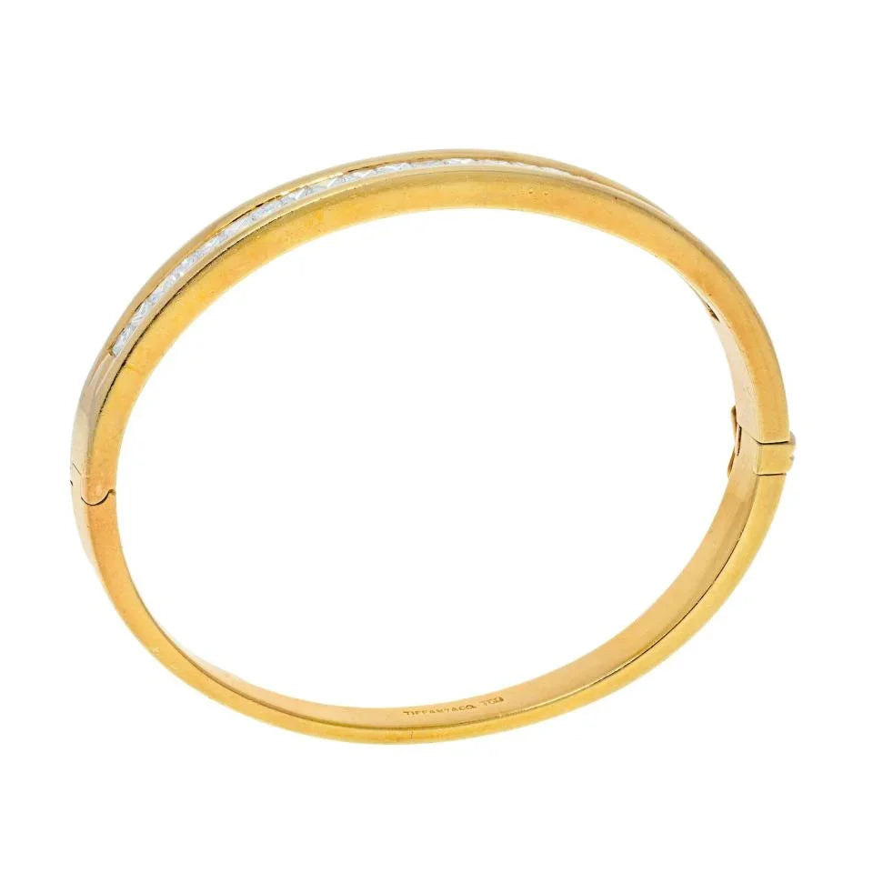 Tiffany & Co. 18K Yellow Gold 4.00cts Princess Cut Diamond Classic Bangle Bracelet - The Back Vault