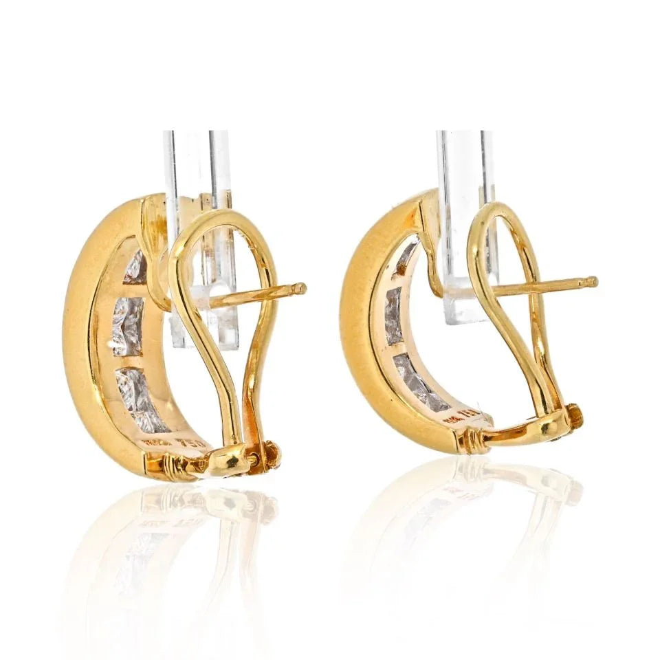 Tiffany & Co. 18K Yellow Gold 2.00cts Princess Cut Diamond Huggie Earrings - The Back Vault