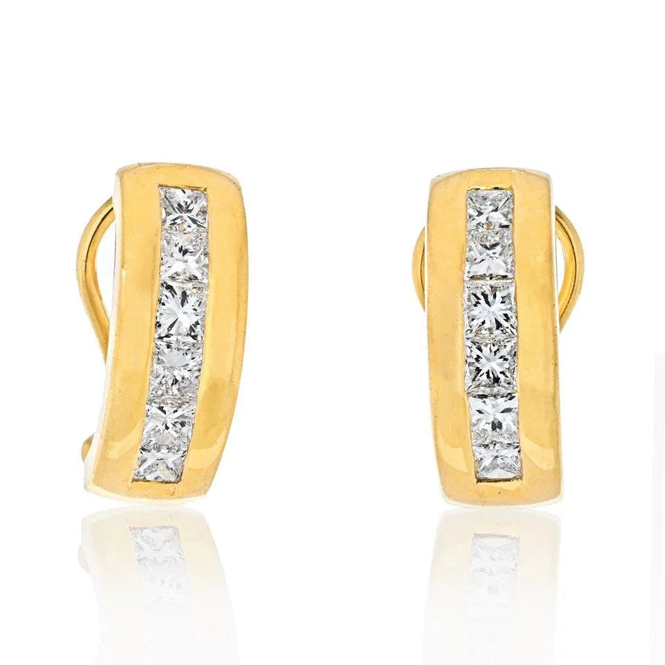 Tiffany & Co. 18K Yellow Gold 2.00cts Princess Cut Diamond Huggie Earrings - The Back Vault