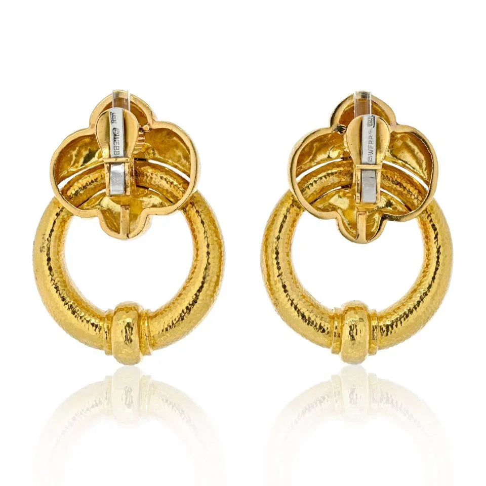 David Webb 18K Yellow Gold Hammered Doorknockers Large Oversized Earrings - The Back Vault