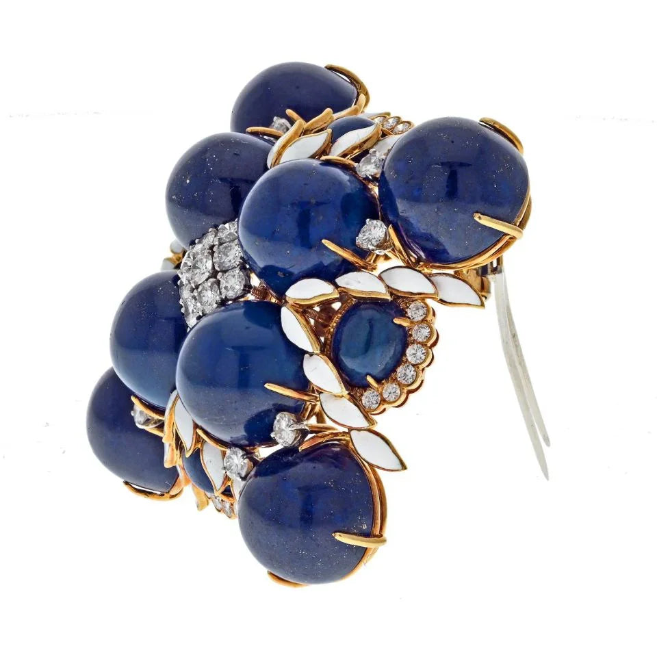 David Webb Platinum & 18K Yellow Gold 1960's Maltese Lapis, Enamel Cross Style Brooch - The Back Vault