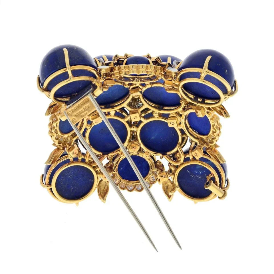David Webb Platinum & 18K Yellow Gold 1960's Maltese Lapis, Enamel Cross Style Brooch - The Back Vault