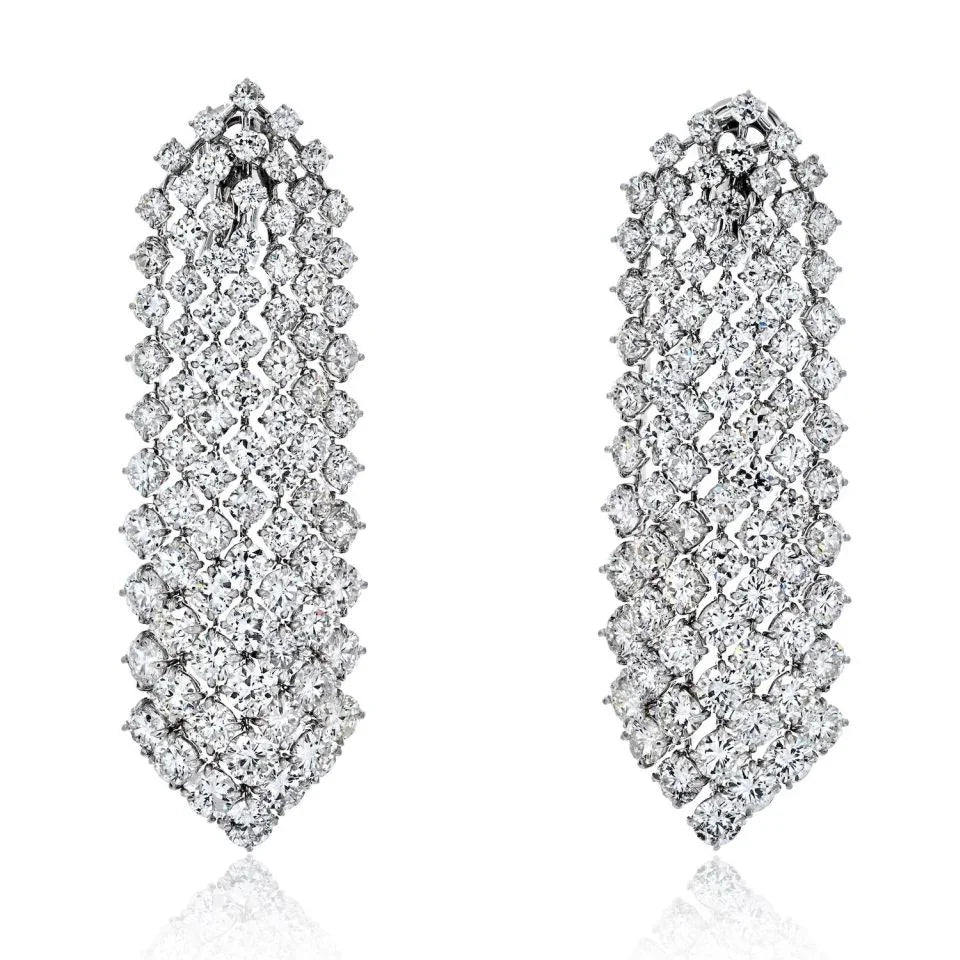 Platinum 35 Carats Cascading Round Diamond Waterfall Earrings - The Back Vault