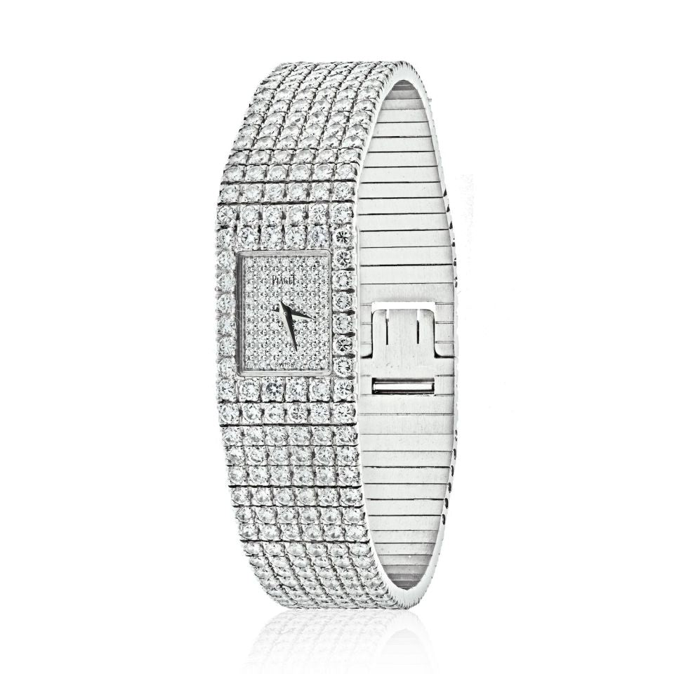 Piaget 18K White Gold 15201 Polo Evening Diamond Ladies Wrist