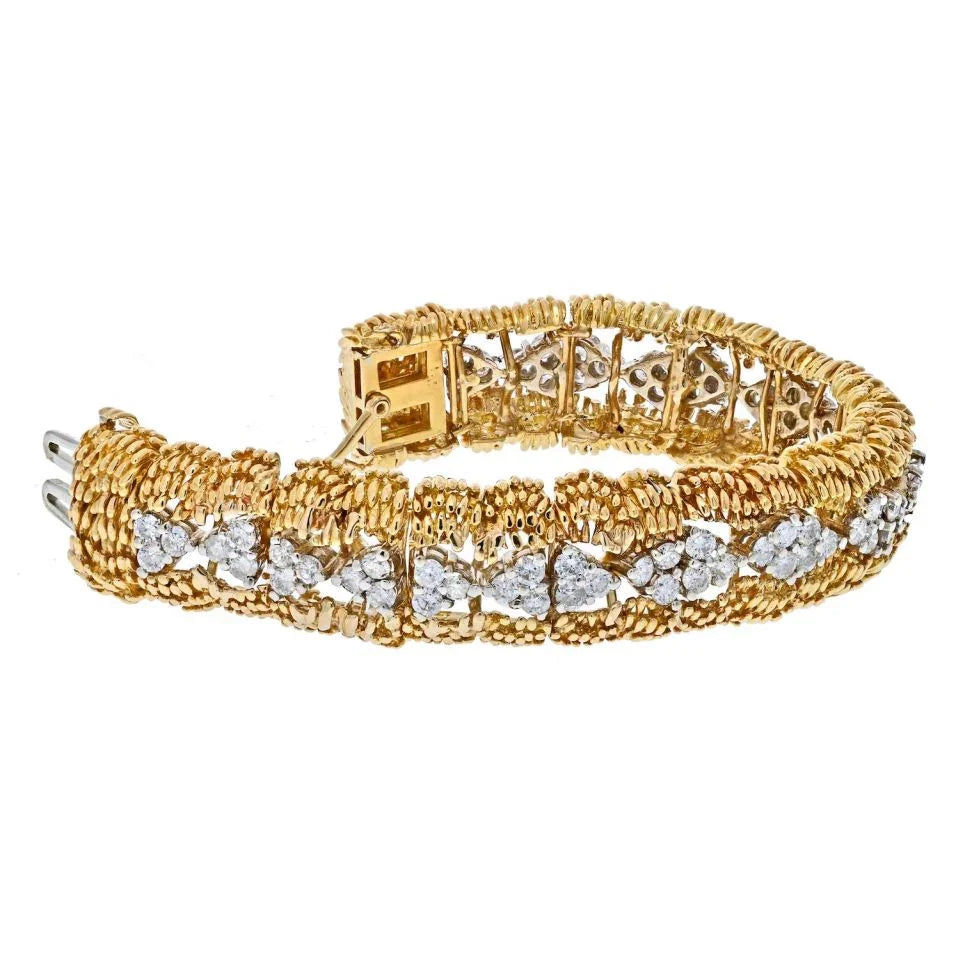 David Webb Platinum & 18K Yellow Gold 1960's Round Diamond Openwork Bracelet - The Back Vault