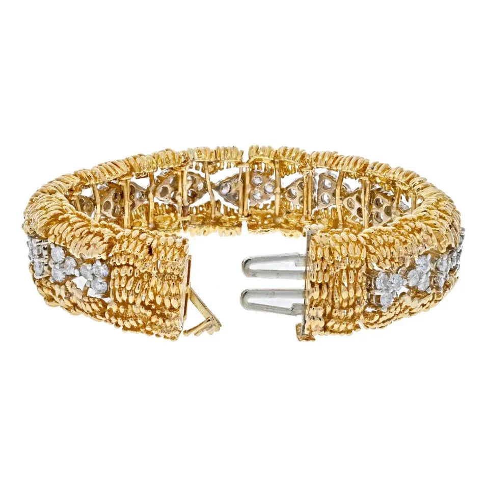 David Webb Platinum & 18K Yellow Gold 1960's Round Diamond Openwork Bracelet - The Back Vault