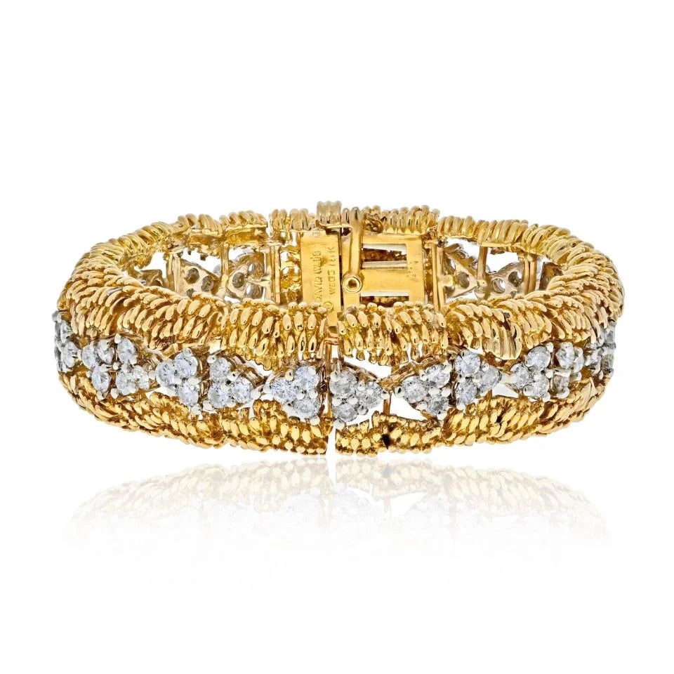 David Webb Platinum & 18K Yellow Gold 1960's Round Diamond Openwork Bracelet - The Back Vault