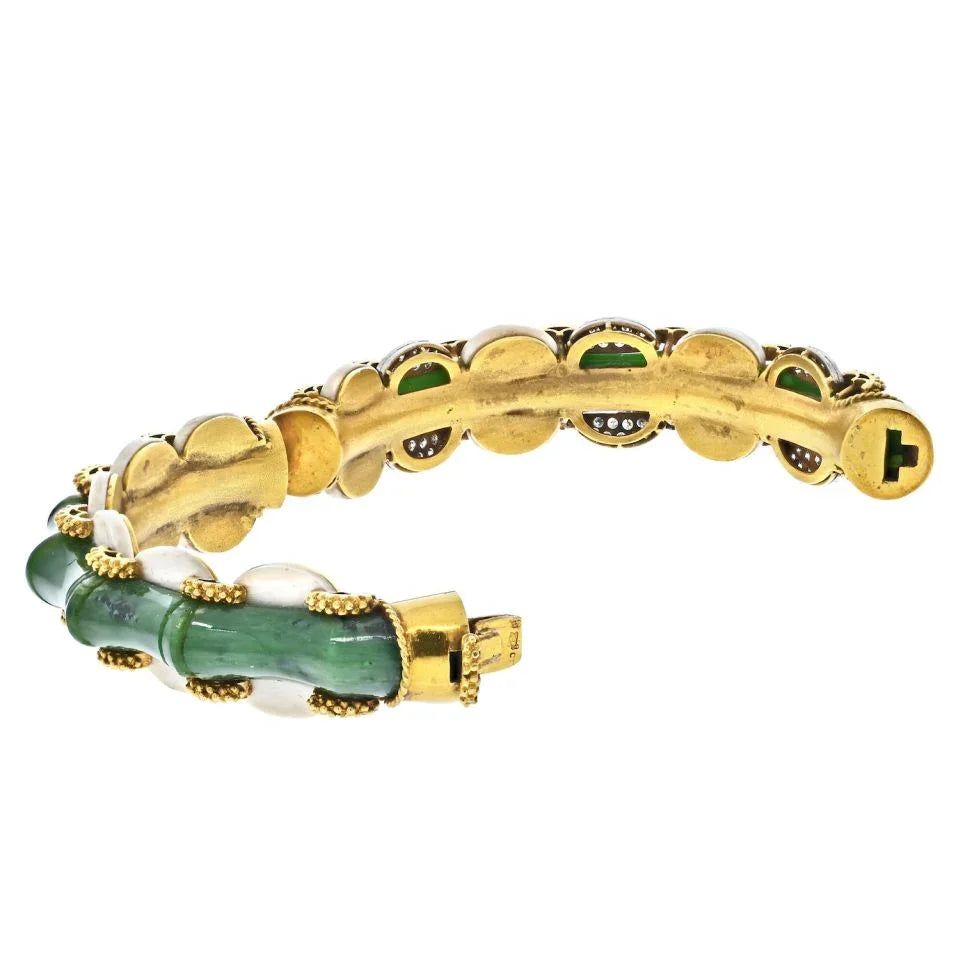 H. Stern 18K Yellow Gold 1950 Brazil Diamonds, Coral, Nephrite Jade Bracelet - The Back Vault