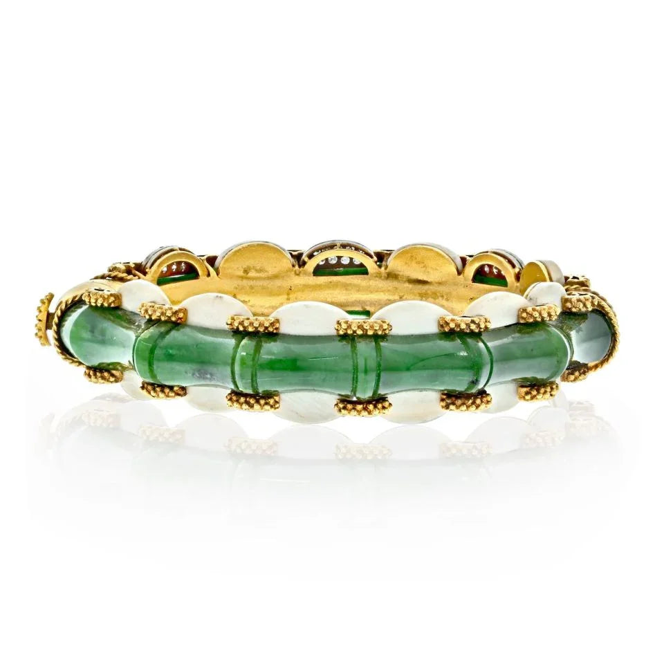 H. Stern 18K Yellow Gold 1950 Brazil Diamonds, Coral, Nephrite Jade Bracelet - The Back Vault