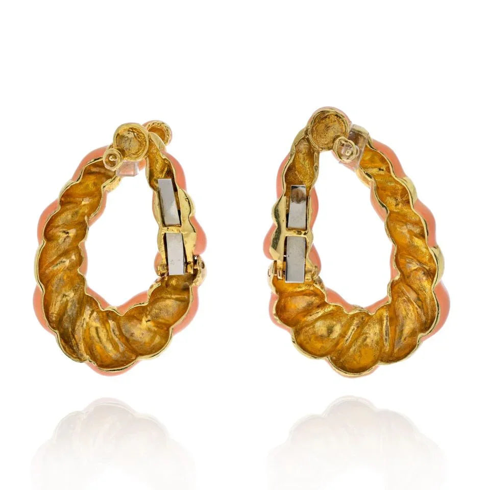 Estate 18K Yellow Gold Coral Hoop Earrings - The Back Vault