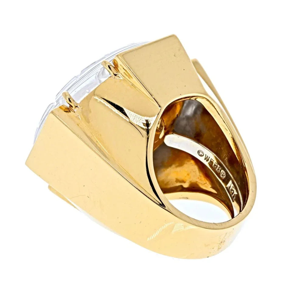 David Webb Rock Crystal Platinum & 18K Yellow Gold Checkerboard Rock Crystal Diamond Ring - The Back Vault