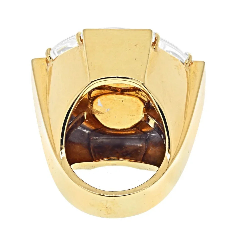 David Webb Rock Crystal Platinum & 18K Yellow Gold Checkerboard Rock Crystal Diamond Ring - The Back Vault