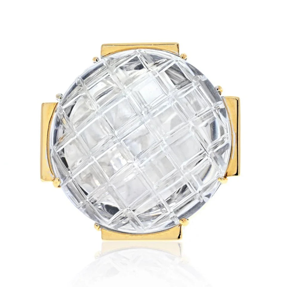 David Webb Rock Crystal Platinum & 18K Yellow Gold Checkerboard Rock Crystal Diamond Ring - The Back Vault