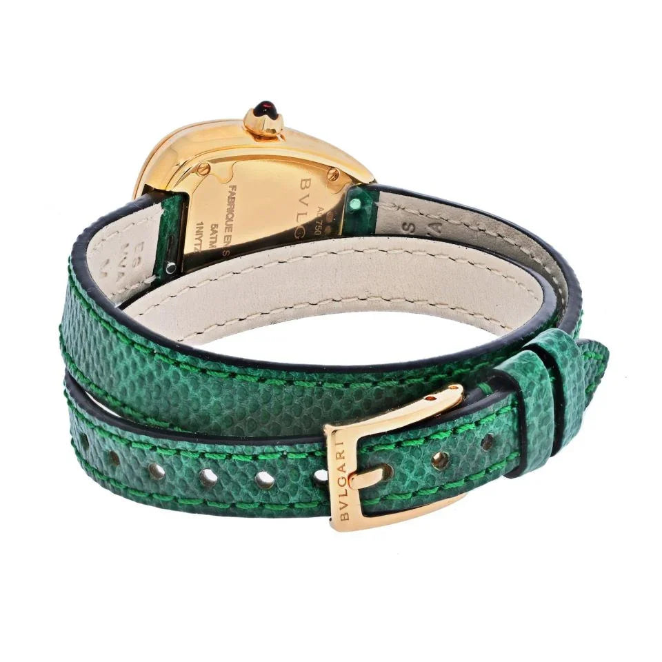 Bvlgari 18K Rose Gold Diamond Serpenti On A Green Leather Strap Women Watch - The Back Vault