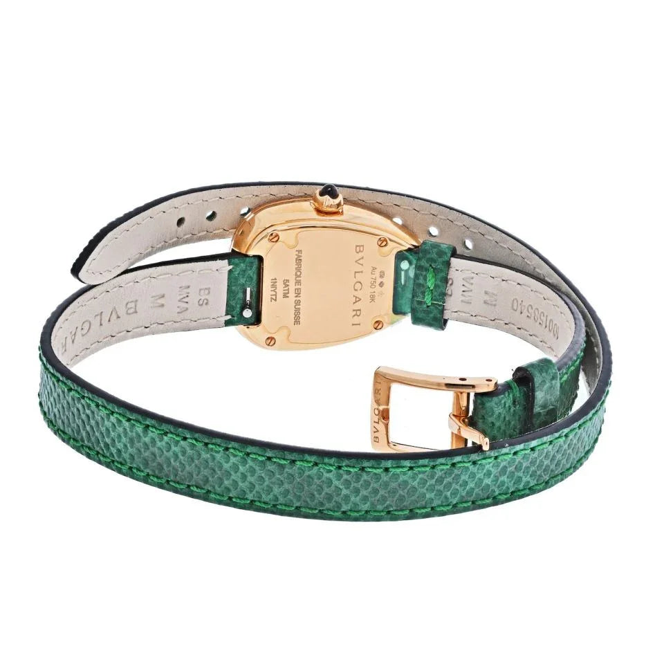 Bvlgari 18K Rose Gold Diamond Serpenti On A Green Leather Strap Women Watch - The Back Vault