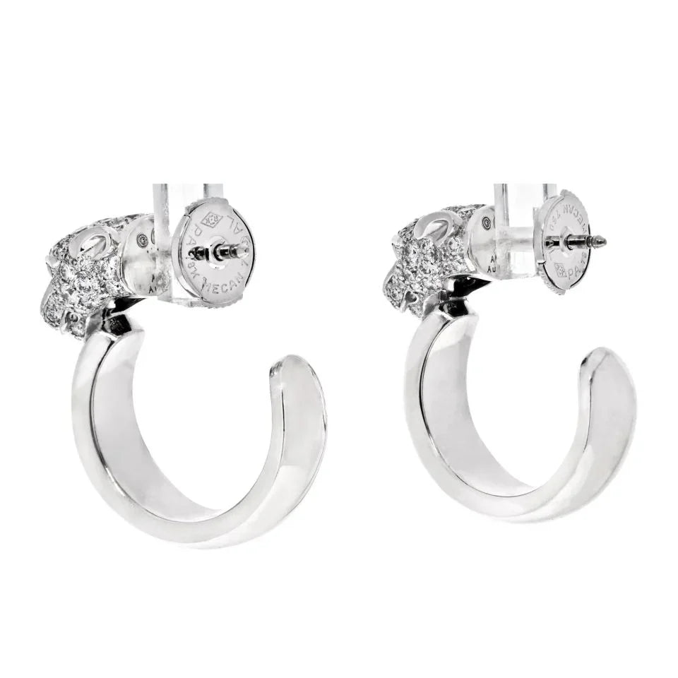 Cartier 18K White Gold Diamond Panther Head Hoop Earrings - The Back Vault
