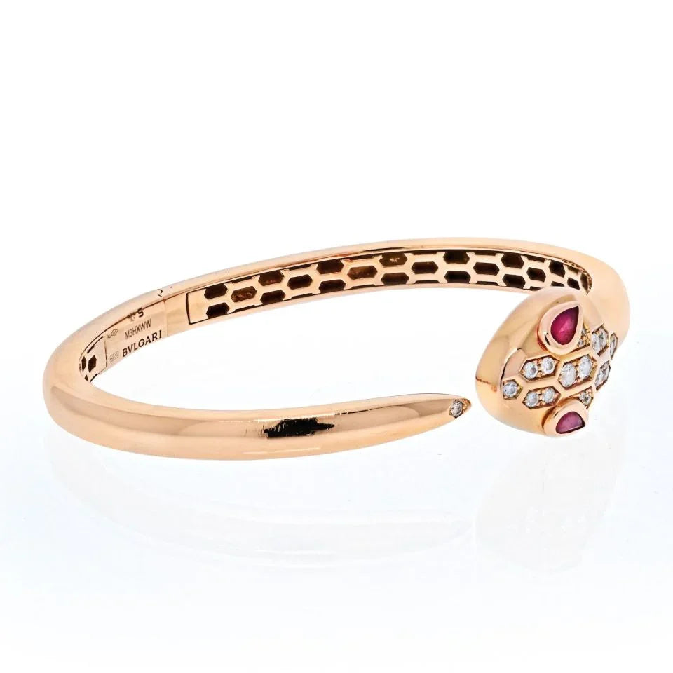 Bvlgari 18K Rose Gold Serpenti Petite Diamond Snake Bangle Bracelet - The Back Vault