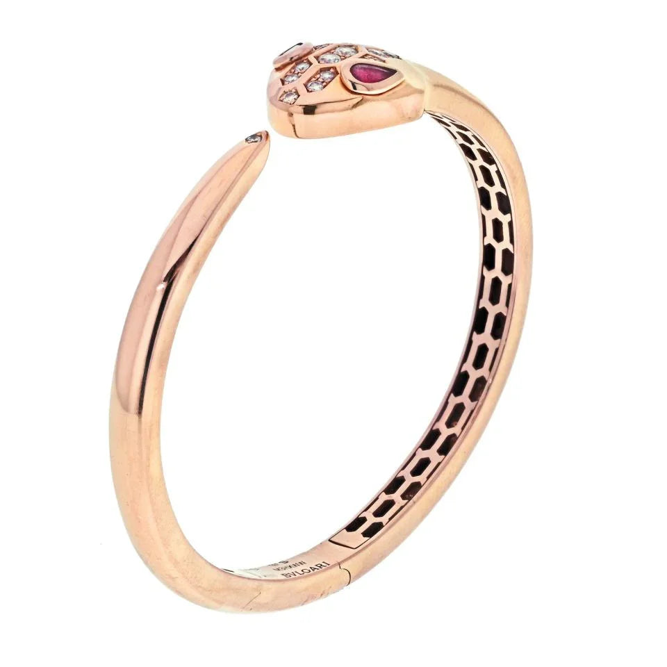 Bvlgari 18K Rose Gold Serpenti Petite Diamond Snake Bangle Bracelet - The Back Vault