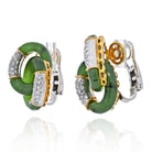 Platinum & 18K Yellow Gold Jade And Diamond Interlocking Hoop Vintage Earrings - The Back Vault