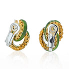 Platinum & 18K Yellow Gold Jade And Diamond Interlocking Hoop Vintage Earrings - The Back Vault