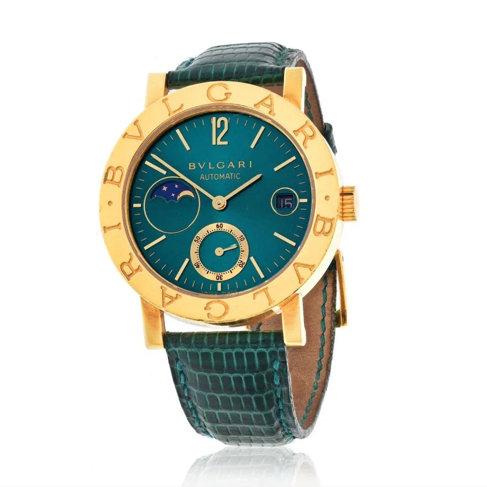 Bvlgari 18K Yellow Gold B38 Limited Edition Moonphase Green Dial