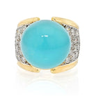 David Webb Platinum & 18K Yellow Gold Cabochon Turquoise And Diamond Ring - The Back Vault
