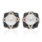 David Webb Platinum & 18K Yellow Gold Black enamel, Diamond And Pearl Earrings - The Back Vault