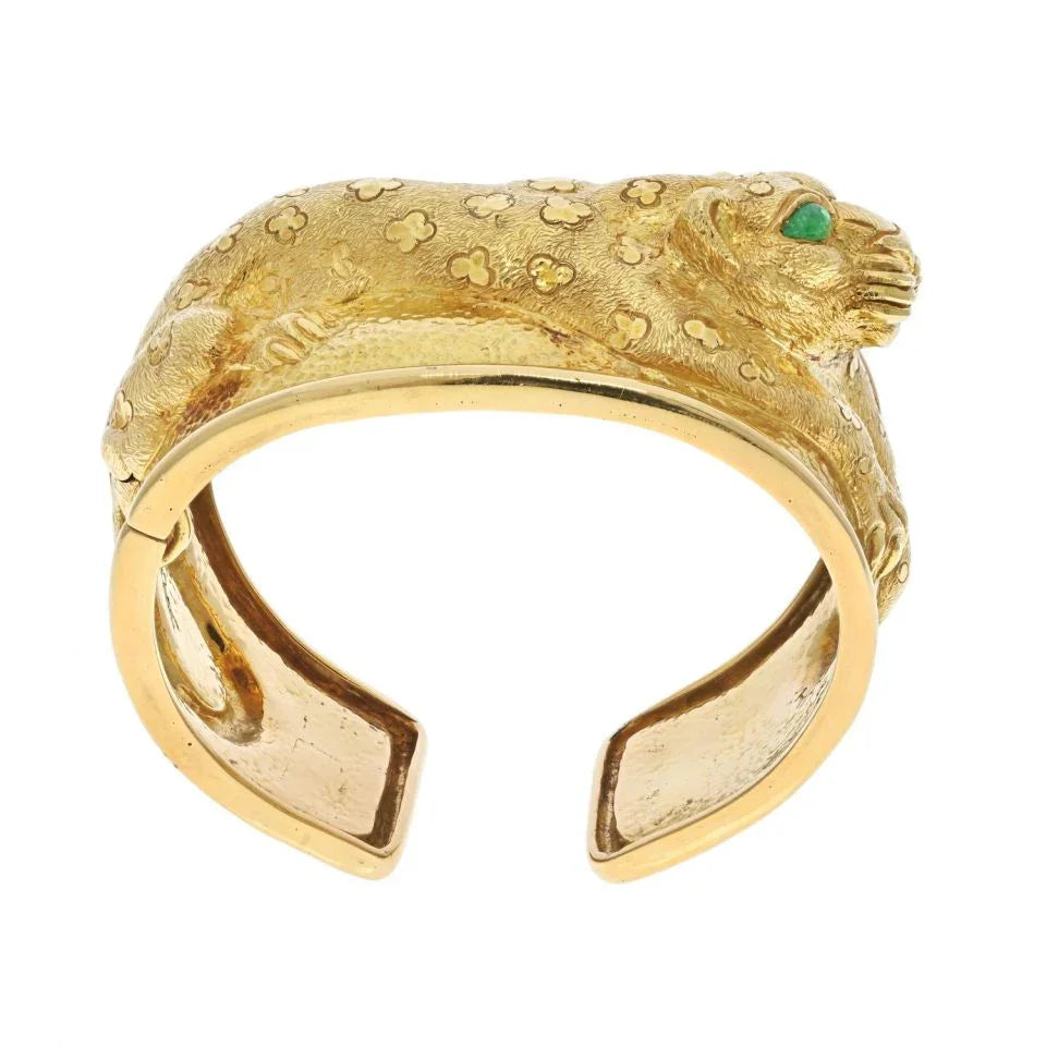 David Webb Platinum & 18K Yellow Gold Repousse Leopard Bracelet - The Back Vault